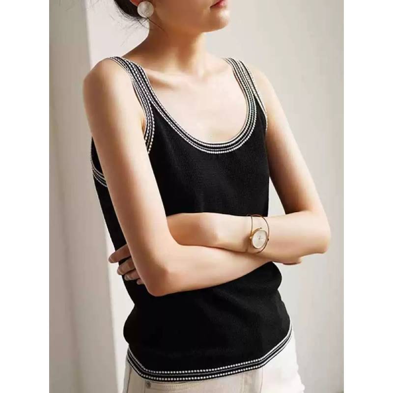 Zomer mouwloos T-shirt voor dames met kleurblokontwerp en polyester stof voor casual gebruik