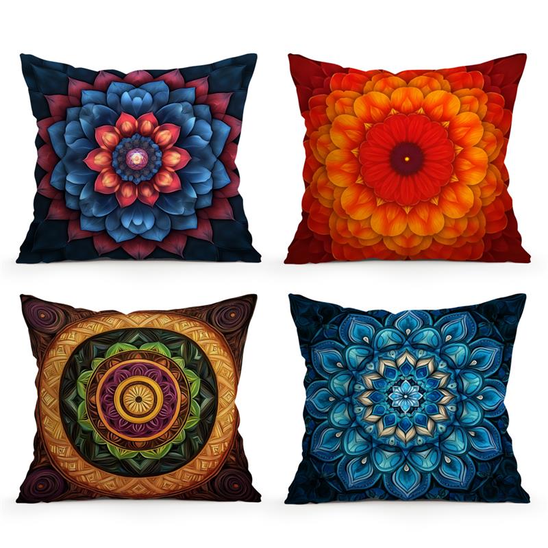 Home Decor Colorful Mandala Pattern Digital Printed Pillow Covers Pattern Cushion Cover Suitable for Sofa Bedroom Car Pillow