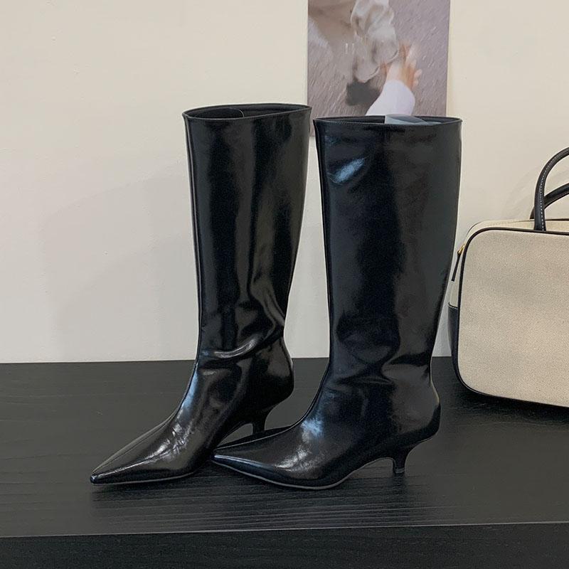 

Модные зимние осенние женские современные длинные сапоги женские туфли на низком каблуке модные с острым носком женские сапоги до колена обувь-слипоны 35 чёрный