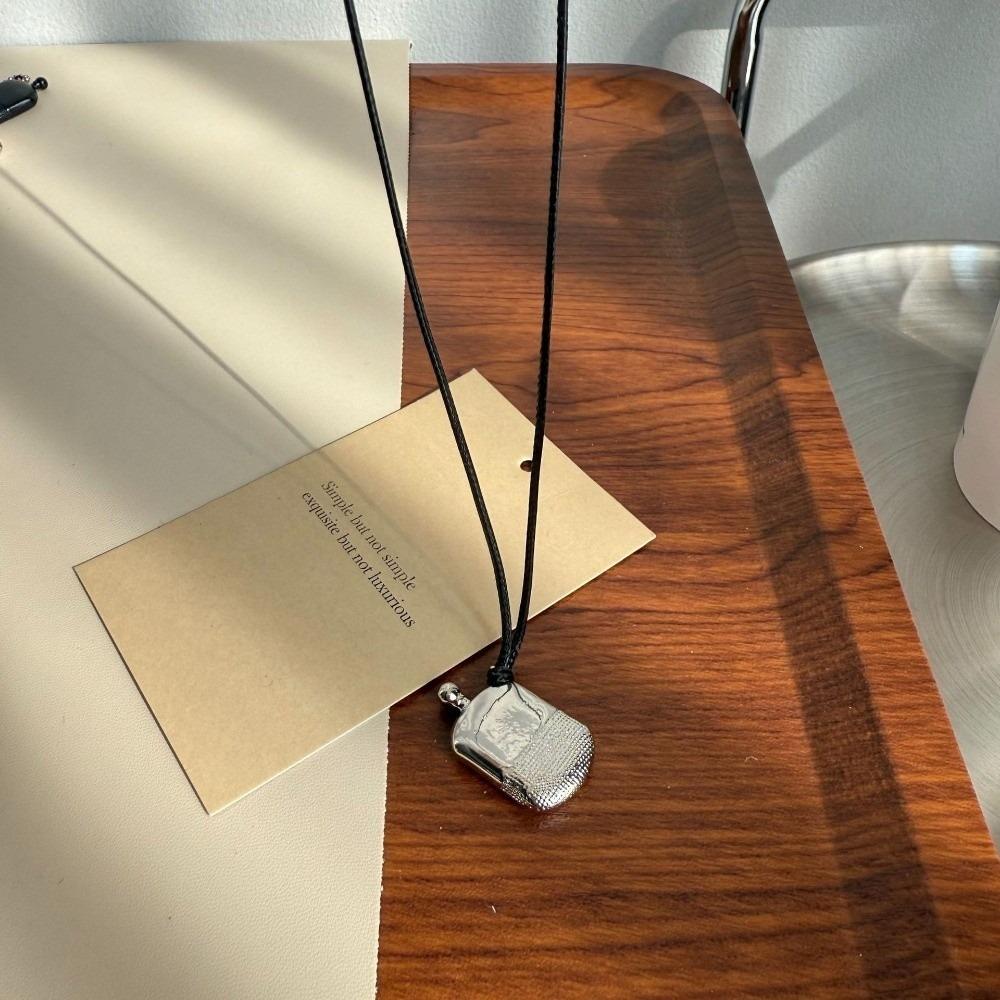 INS Minimalist Pendant Necklace Small Wine Pot Black Rope Sweater Chain Titanium Steel Long Adjustable Neck Chain