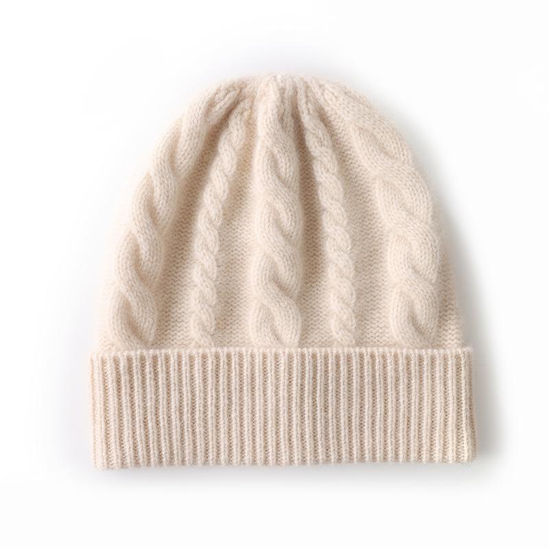 Cashmere hat autumn and winter new women's high-end solid color twisted flower thickened warm fashion knitted casual flanged hat