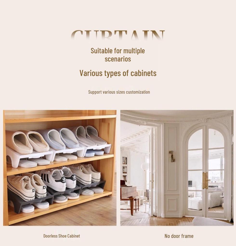 Horizontal Wardrobe Curtain with Rail - Sheer Dust Cover & Decorative Pull, No-Drill Installation.