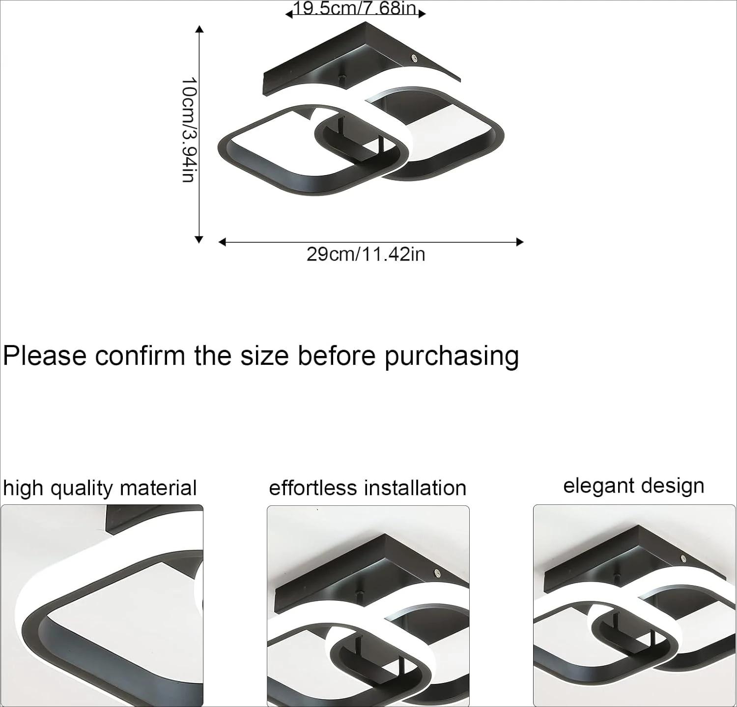 

Modern Led Ceiling Lamp, Minimalist Black Ceiling Lights for Bedroom Dining Office Hallway - 22W, Black/White,3000K-6000K changeable чёрный