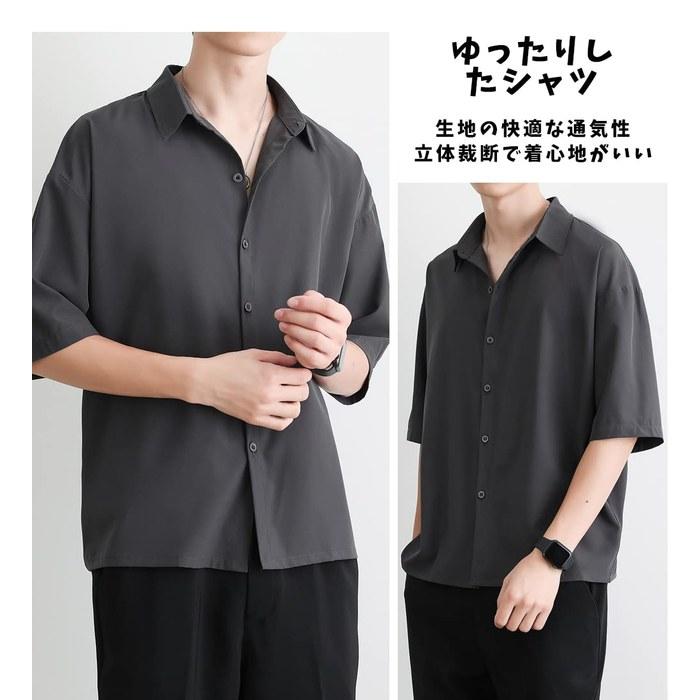 [COMOOS] Men's Shirt Oversize Polo Neck Short Sleeve #03-Gray L
