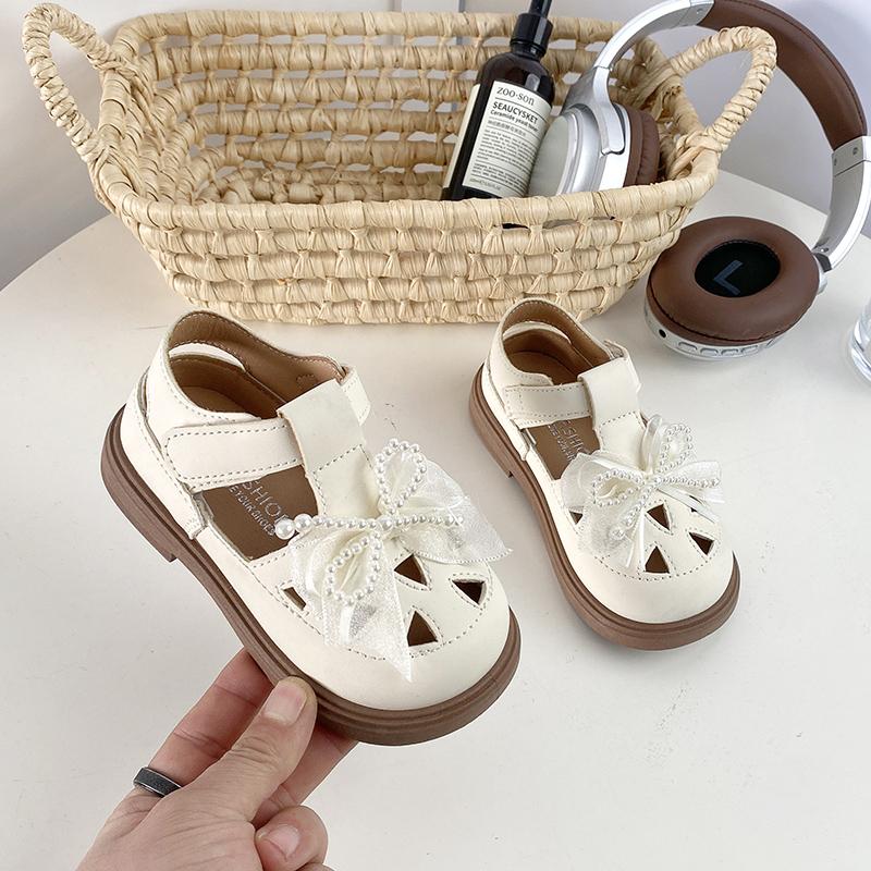 Kids Princess Sandals Comfortable Sweet Lace Beading Bows Girls Beach Shoes Toes Capped  Summer New Children Fashion Shoes