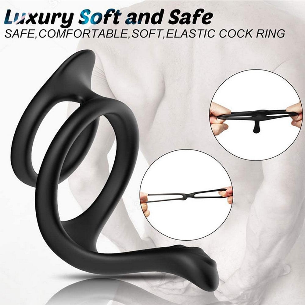 Double Ring Cock Ring Pure Silicone Delay Ring Male Pleasure Device Black Adult Sex Toy