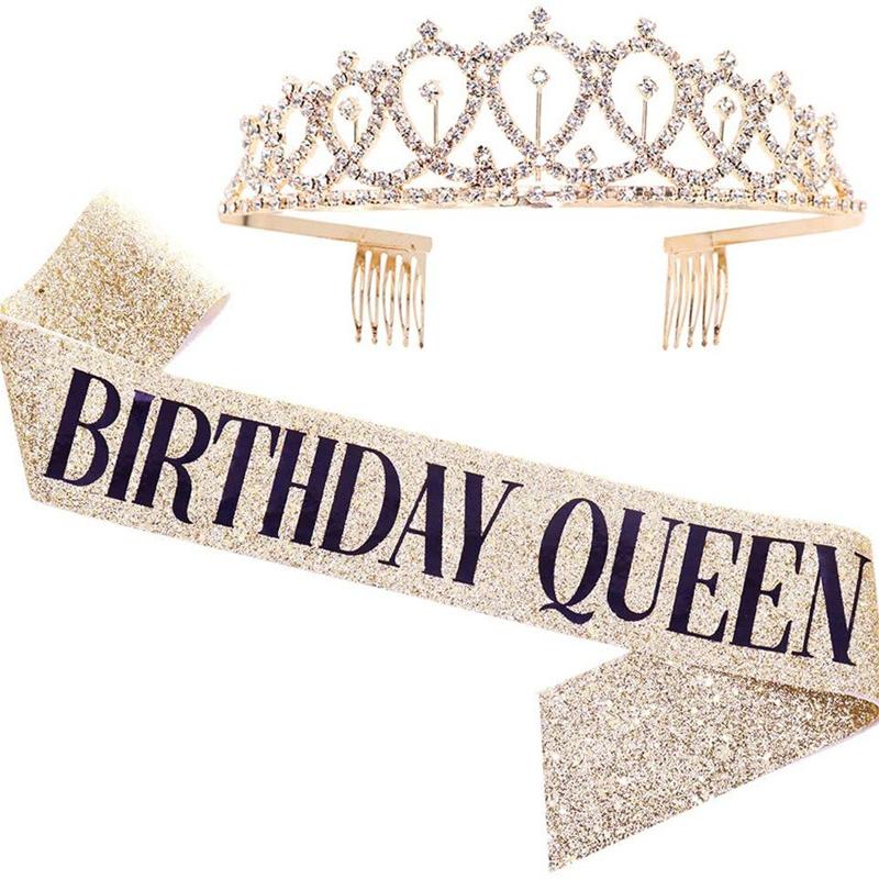 Set Scintillante di Fascia e Tiara di Compleanno per la Ragazza del Compleanno Speciale Set Corona per Donne Ragazze Decorazione Festa Bomboniera Regalo