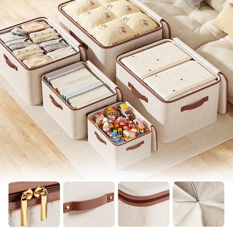 Linen Zipper Storage Boxes Large Capacity Non-Woven Fabric Clothing Organizer Bins Home Bedroom Closet Organization