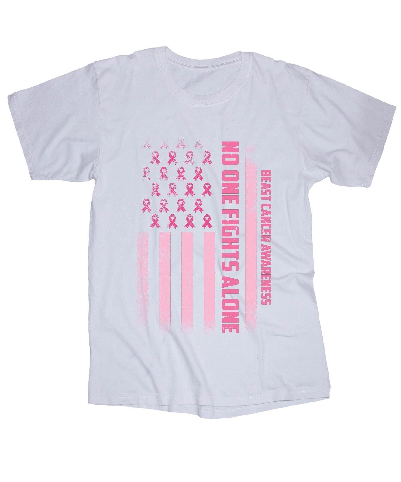 Breast Cancer Awareness White T-shirt No one Stands alone L