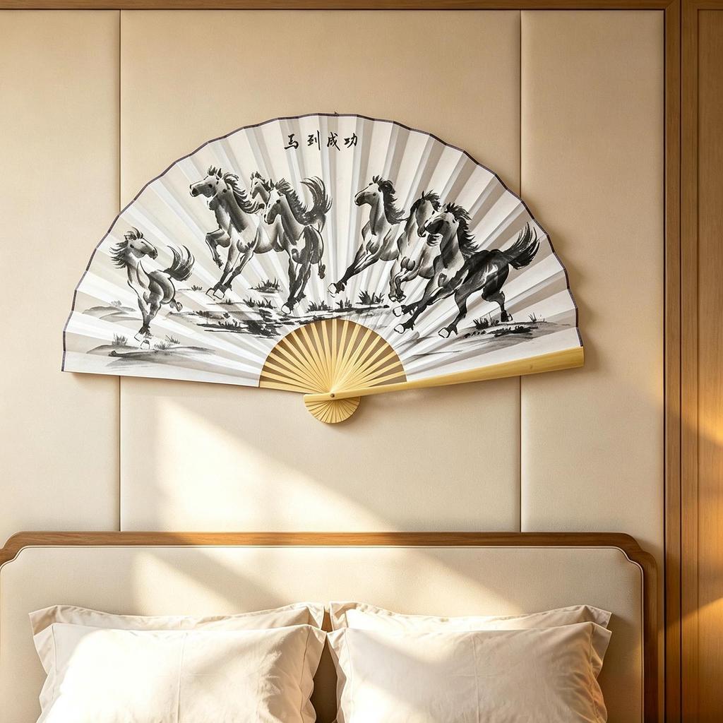 Riesiger Wandventilator Faltbarer Bambusfächer Groß Groß Hand Klassischer Wandmontage-Ventilator Wohnzimmer-Dekoration Pflaumenfächer Chinesische Dekoration