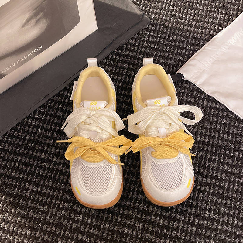 Повседневная обувь на платформе женская весенне-осенняя новая сетчатая дышащая женская универсальная спортивная женская обувь 35 жёлтый