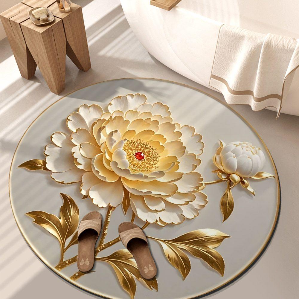 Living Room Home 3D Carpet Flower Floor Mat Carpet Circular Home Peony Flower Petal Shaped Mat