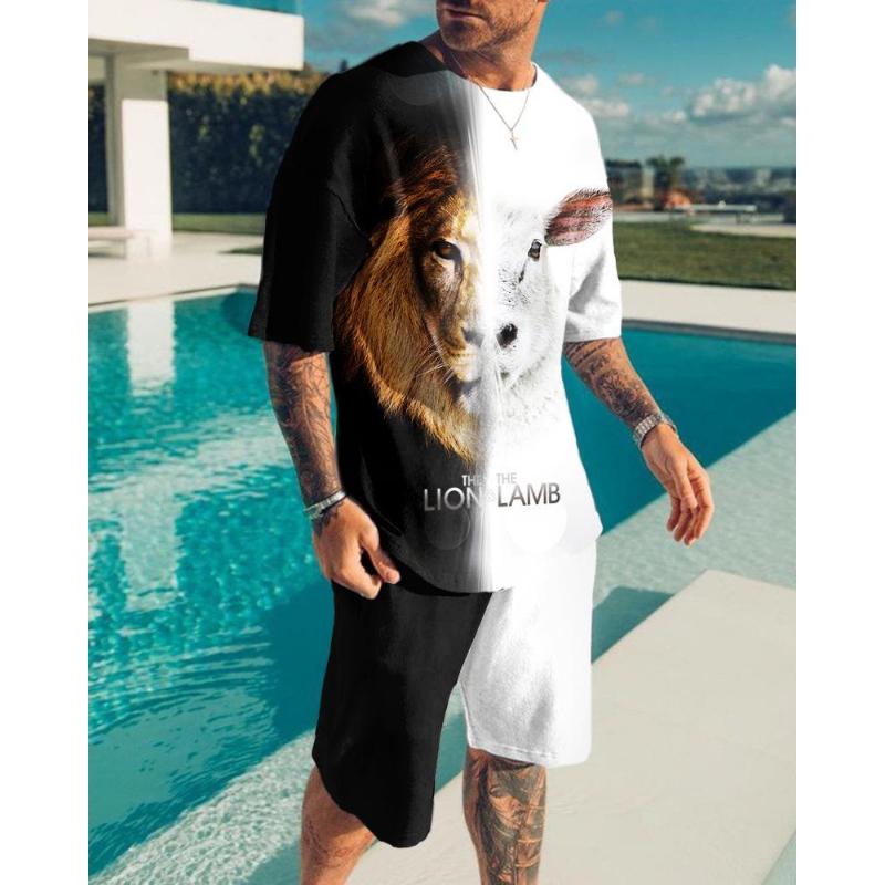 Summer New Men's Suit 3D Printig Geometric Patterns Short Sleeve  Shirt Shorts Suit Fashion Shirt Men's Two Piece Set Streetwear