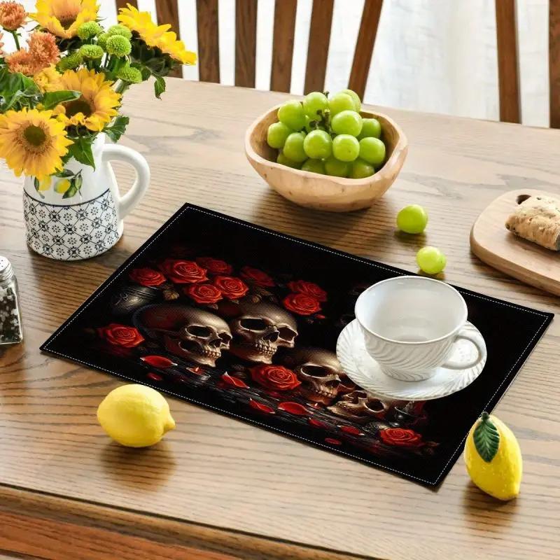 1PC Halloween Place Mats Set Square Table Mats Machine Washable for Autumn Party and Kitchen Decor