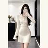 2026 Winter Elegant White Bell Sleeve Knit Dress for Petite
