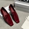 Spring New Brand Women Flat Shoes Fashion Square Toe Slip On Ladies Elegant Red Boat Shoes Soft Flat Heel Loafers