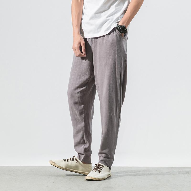 Chinese-style Linen Pants for Men, Thin, Loose and Casual Pants, Harun Pants, Nine-inch Pants, Cotton and Linen Lantern Pants for Men
