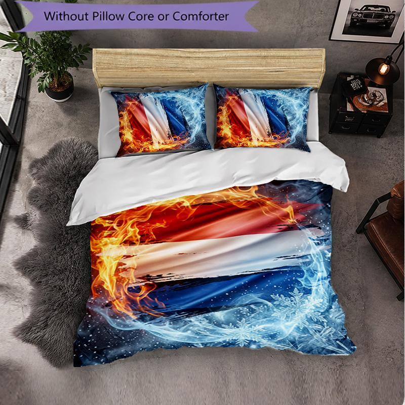 Netherlands Football Pattern 3 Pieces Bedding Set Soft Microfiber Duvet Cover with Pillow Cases for Bedroom