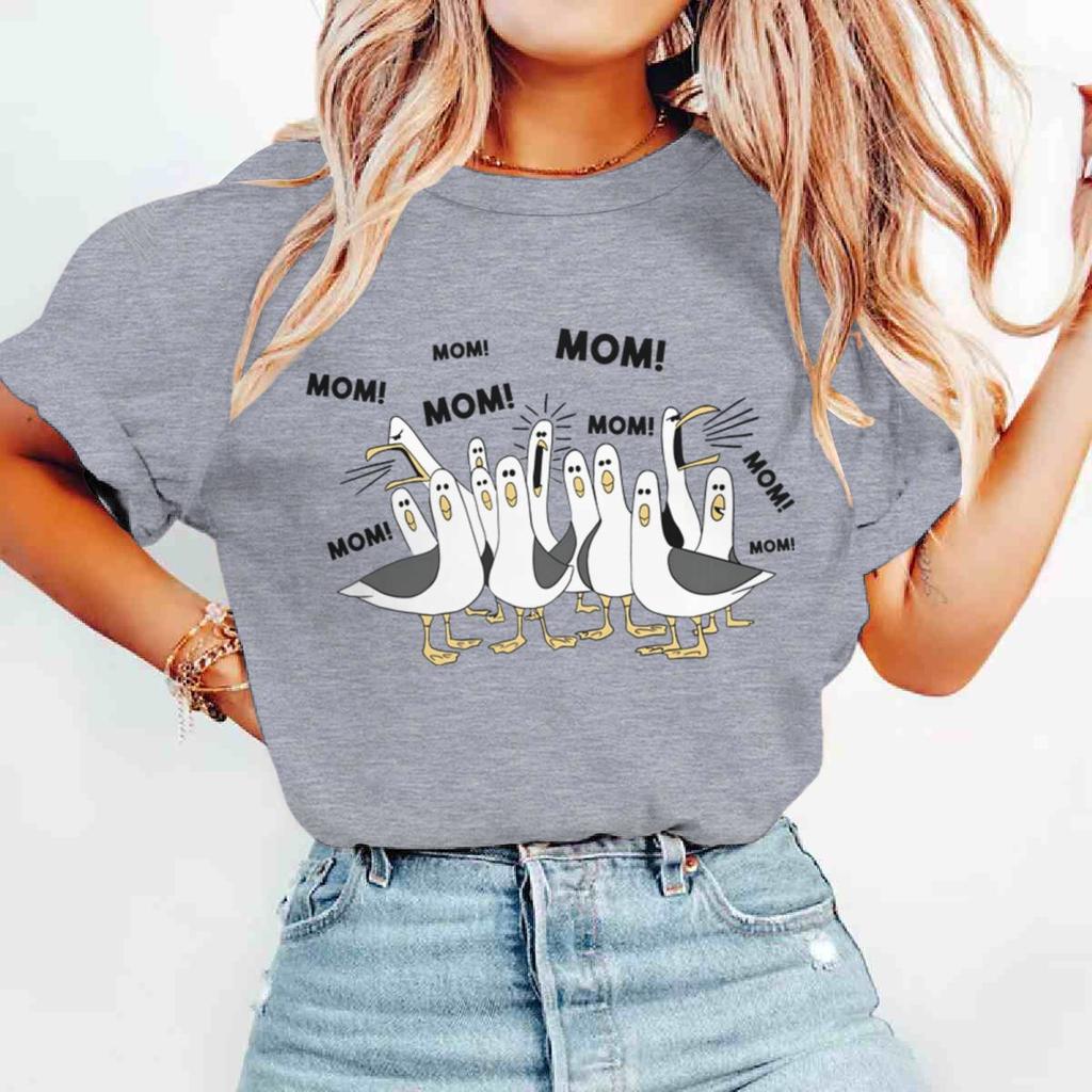 Mom Mom Mom Cartoon Bird Print T Shirt Womens Short Sleevev Mother Day Gifts Tshirts Best Mama Ever Tees Casual Tops