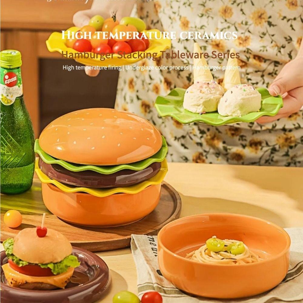 Stackable Hamburger Plate Set 5-Layer Dessert Snack Plate New Divided Plates