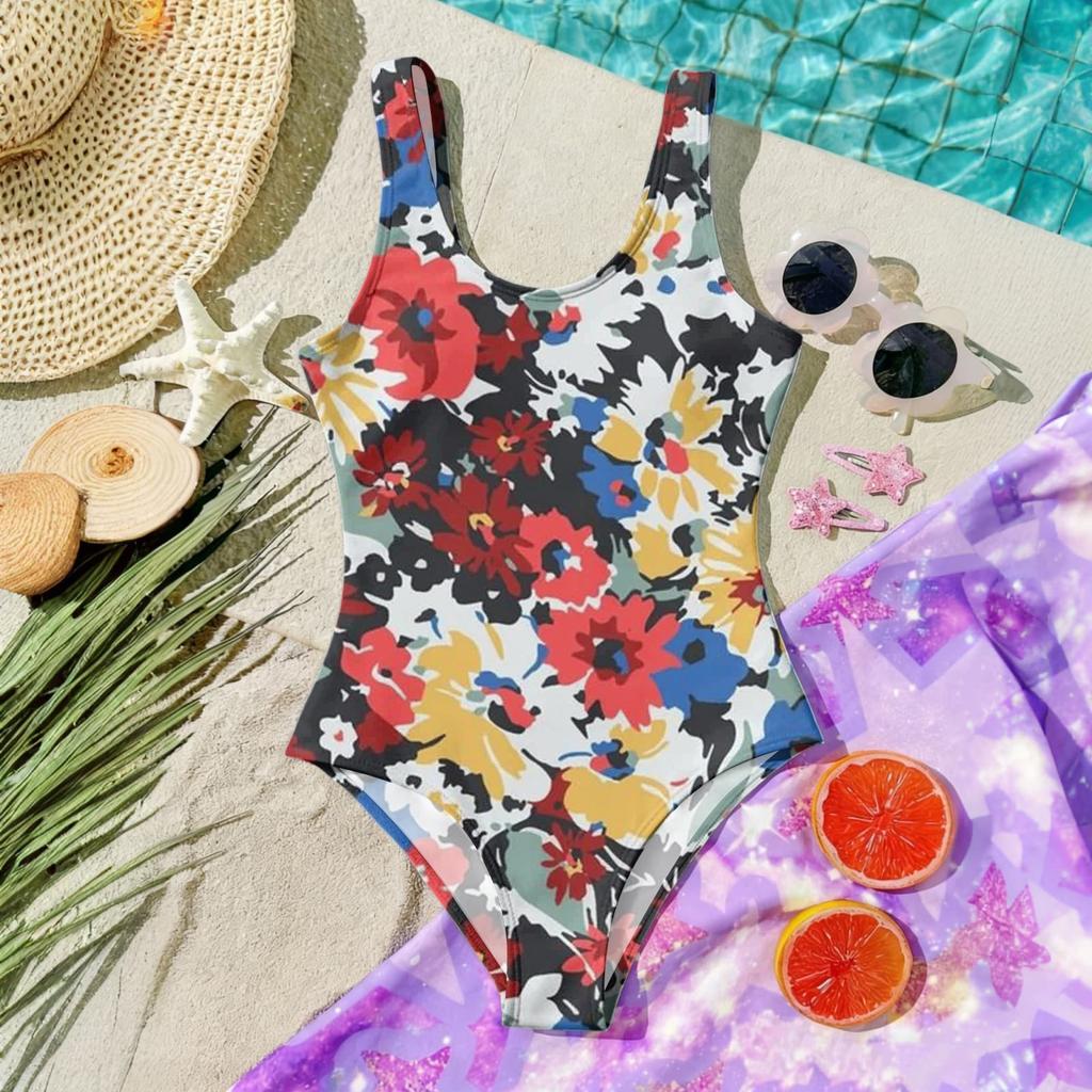 Girls Floral Print One Piece Swimsuit Kids Summer Casual Beachwear Swimwear for Children Lightweight Comfortable Fit