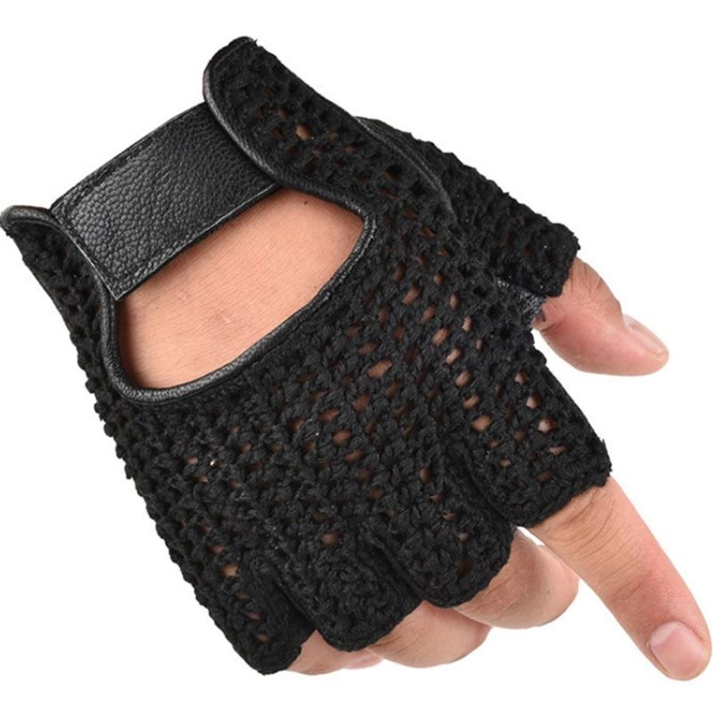 1 par de Guantes de Lana y Cuero para Hombre de Medio Dedo, Mitones para Fitness, Guantes para Ciclismo al Aire Libre y Fitness