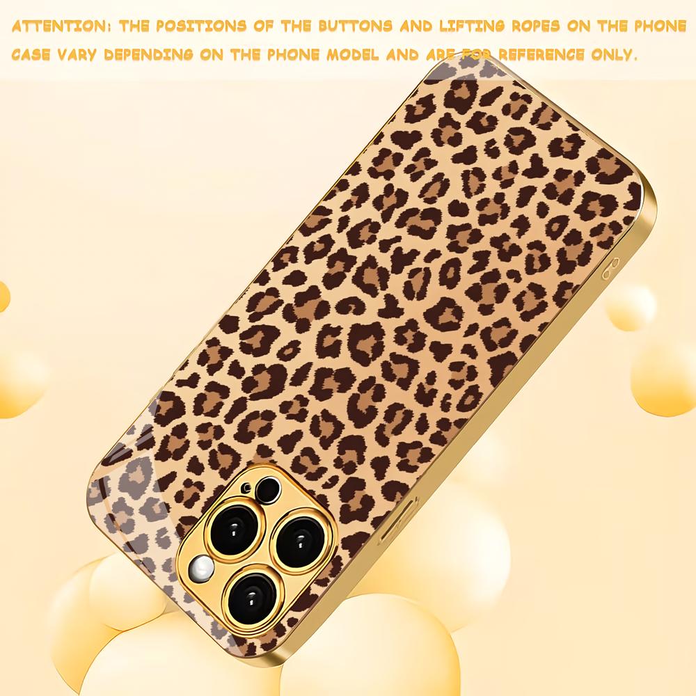 Goldfarbene Leopardenmuster-Metallic-Lackierung Glas-Handyhülle geeignet für iPhone 17 16 15 14 13 12 11 Pro Max Plus stoßfeste Rückseite