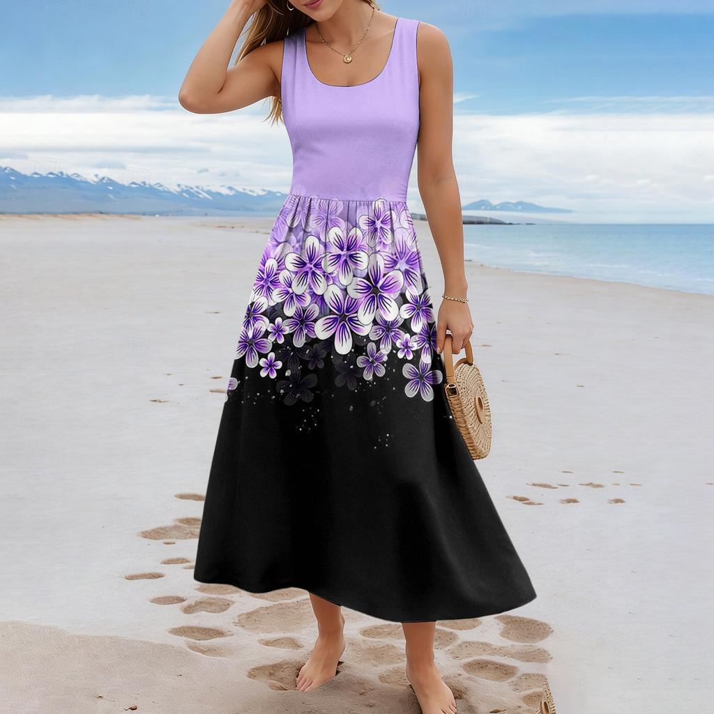 Ladies' floral summer casual and fashionable sleeveless long dress