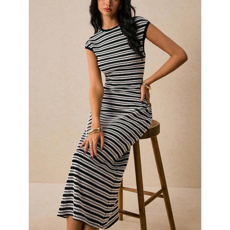 European Cross-Border Striped Knit Sleeveless Sheath Dress 2026 - Mid-Length Slim-Fit Women's Fashion