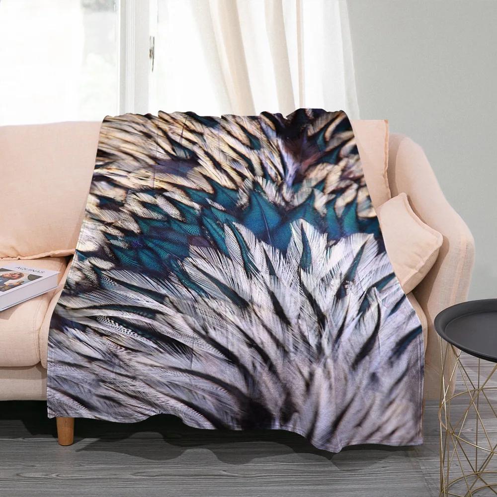 

3D Красочное одеяло с перьями птиц, Модное флисовое одеяло с павлиньими перьями, Мягкое, теплое, уютное, Домашние подарки для кровати, дивана, софы 40x50in