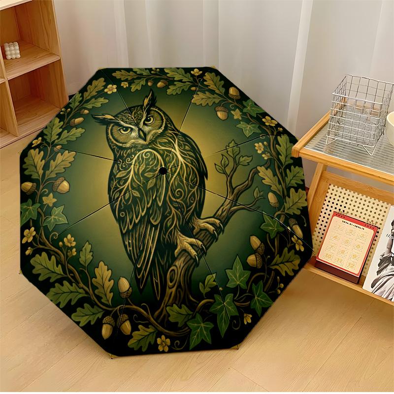

Owl in Moonlit Night Printed umbrella windproof folding umbrella portable sun and rain umbrella suitable for gifting