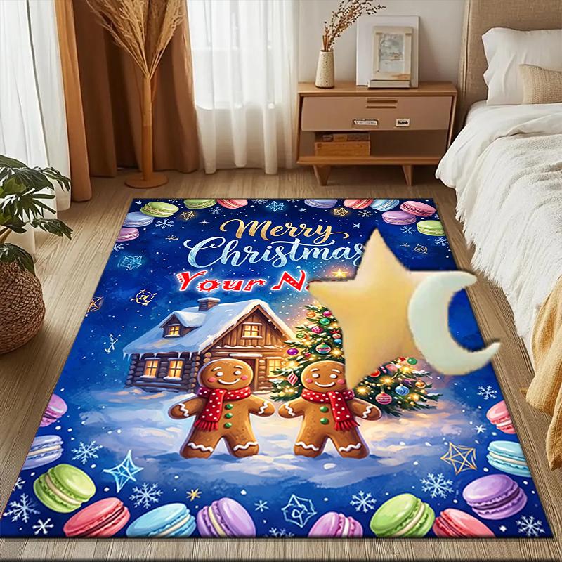 1PC Custom Name Christmas Macaron Theme Floor Mat Ideal for Living Room, Game Rooms, Office, Bedroom, Office Floor Mat , Floor Mats for Home