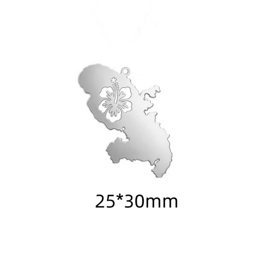 Martinique Map Necklace with Hibiscus Flower 18K Gold Plated Stainless Steel Hibiscus Flower Pendant Jewelry for Women 45cm