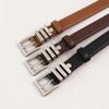 Women'S First-Layer Cowhide Leather Belt, Thin With Jeans, Retro Silver Buckle Leather Handmade Belt