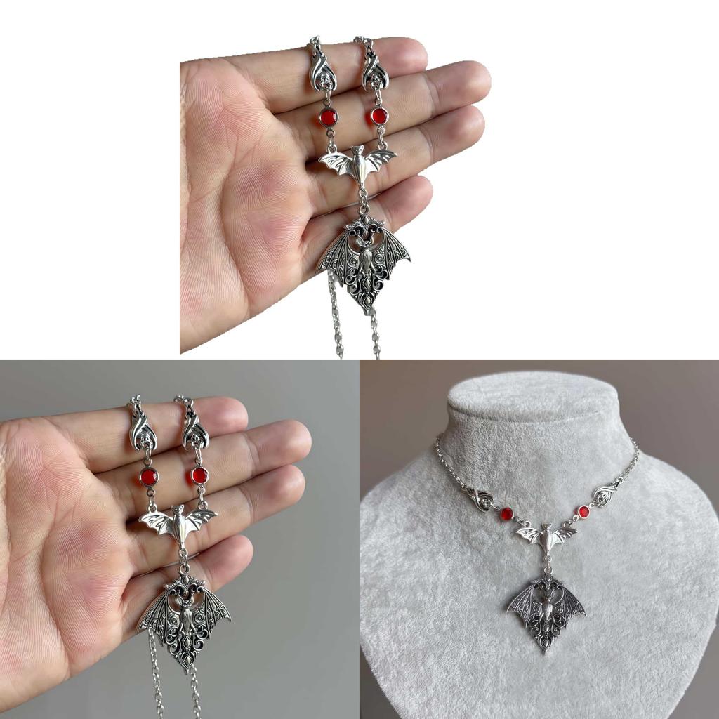 Gothic Bat Pendant Necklace For Women With Alloy Cross Chain Halloween Jewelry