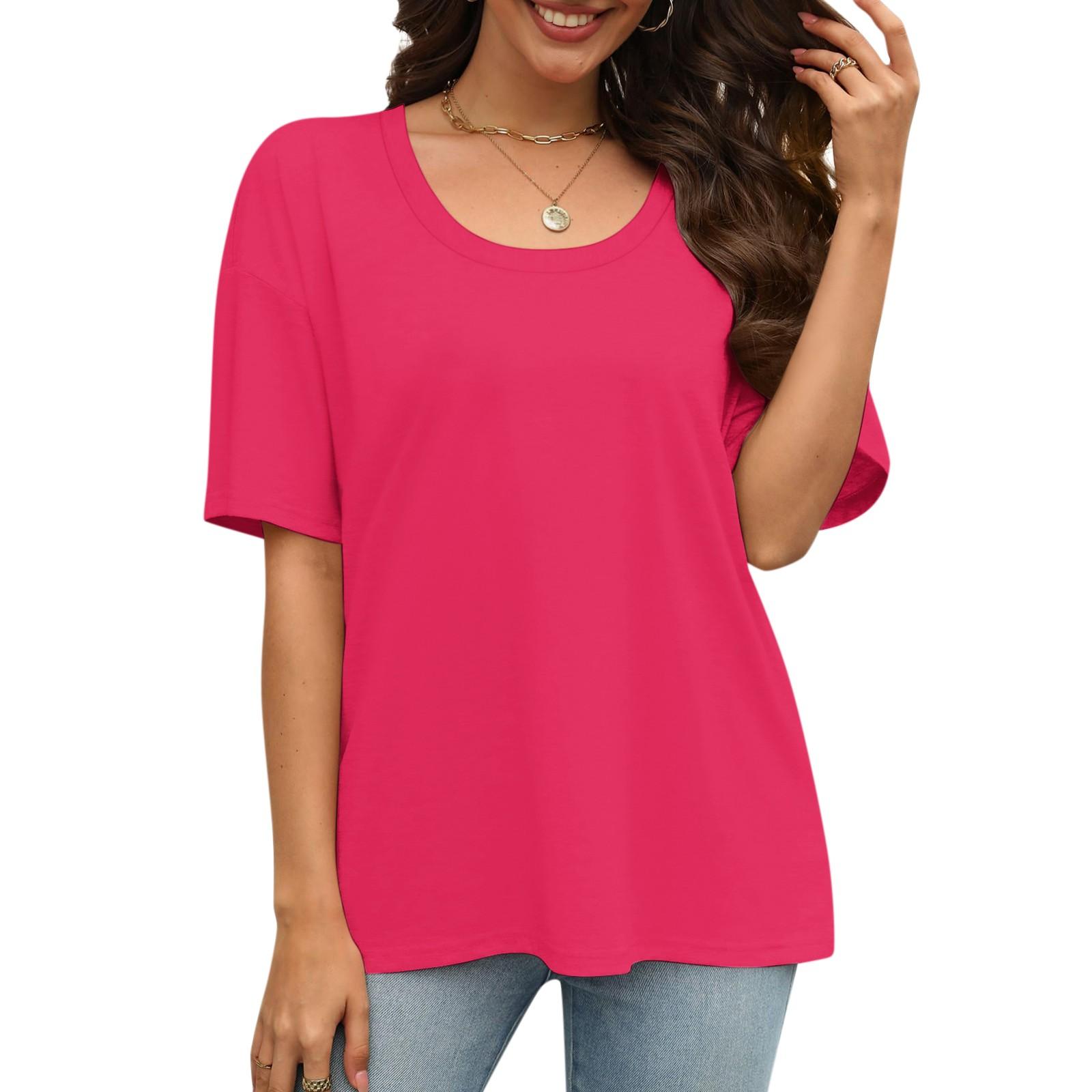 

Модные однотонные футболки для женщин, летние топы с короткими рукавами, свободные блузки с круглым вырезом, топы XXL