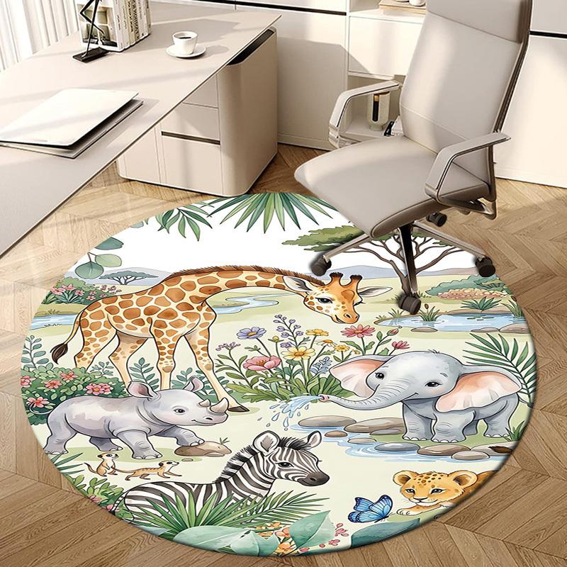 1 Stück Safari Zoo rutschfester runder Teppich, Büro, Familie, Schlafzimmer, großer Teppich für Innenbereiche, Langlebiges Polyester-L0407