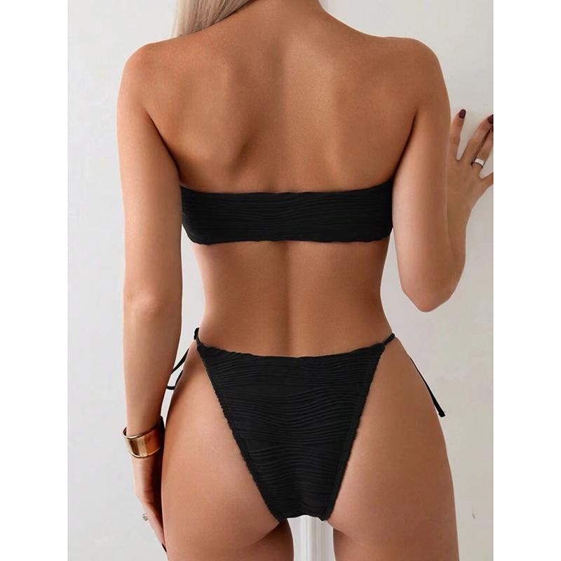 Strapless Bikini Set Women Sexy Swimsuit Two-Piece Floral Decoration Backless Female Swimwear Bathing Fashion Beachwear