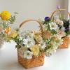 Willow Rattan Bride Flower Basket Picnic Container Hand-Woven Flower Arrangement Basket With Handle Picnic Weaving Basket