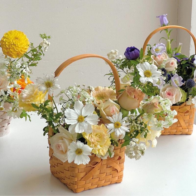 Willow Rattan Bride Flower Basket Picnic Container Hand-Woven Flower Arrangement Basket With Handle Picnic Weaving Basket