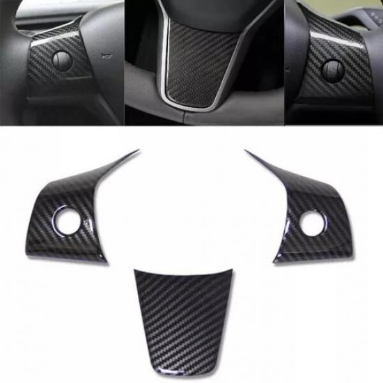 Fit For Tesla Model 3 Y 2017- Gloss Carbon Fiber Steering Wheel Cover Trim