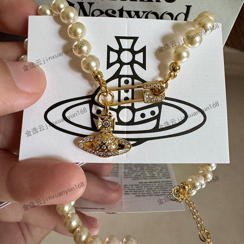 Ожерелье Королева-мать Сатурн Нишевое Винтажное Ожерелье с жемчугом, Легкая Роскошь Премиум Ожерелье-ключица