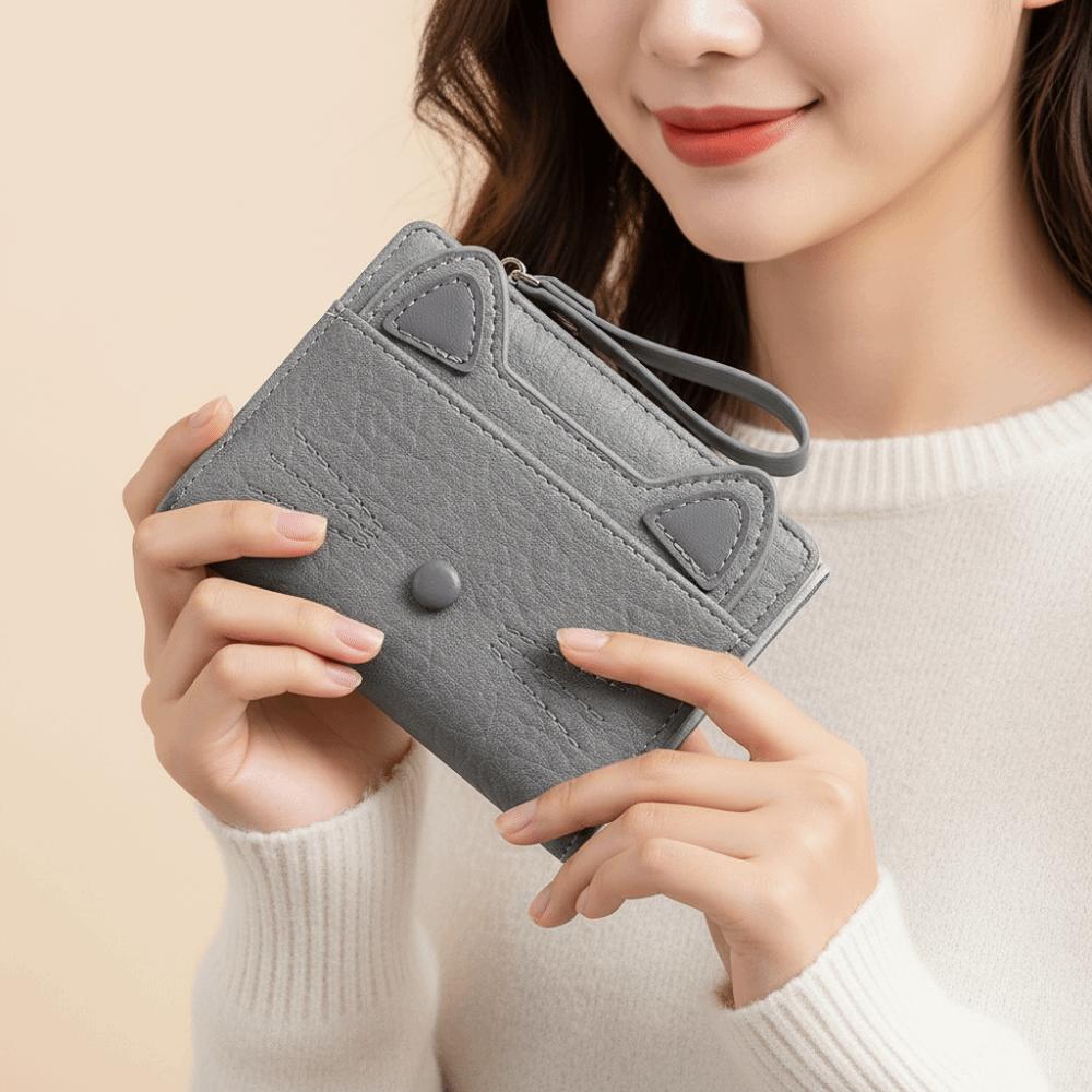 Short Cartoon Wallet Zipper Student Card Coin Purse Kawaii Cat Wallet  Girls