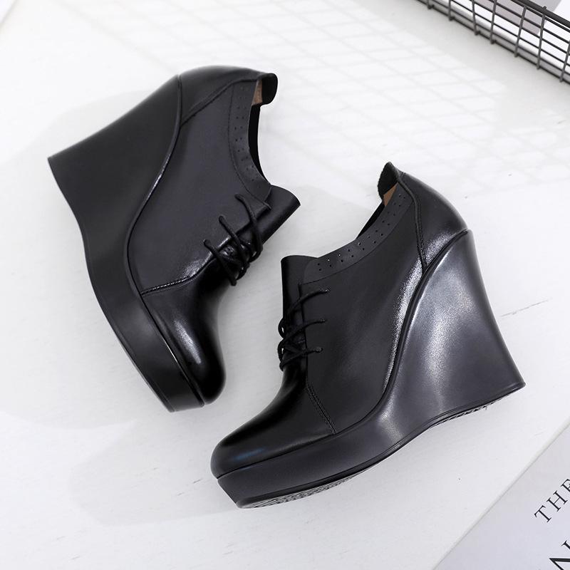 Fashion GKTINOO Lace Up Wedges Shoes for Women 2025 Autumn Platform Pumps Woman High Heels Black Office Shoes Ladies Plus Size 33-41
