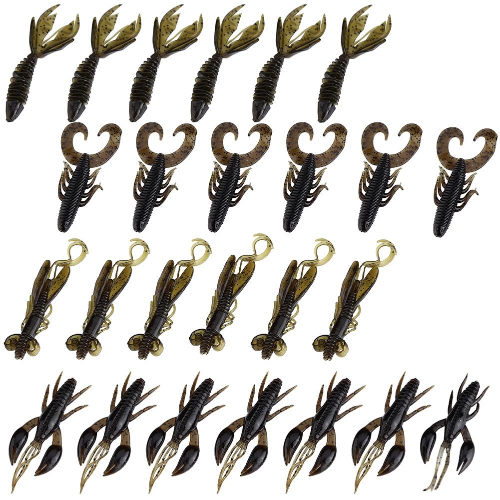 25pcs Soft Silicone Bait Worm Crawfish Shrimp Bass Pike Lure Fishing Tackle (Brown)
