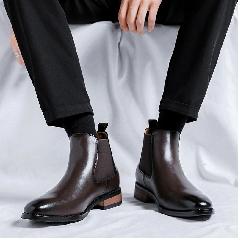 Invisible Inner Heightening Leather Shoes Martin Boots Cotton Business Dress Wedding Groom Chelsea Boots