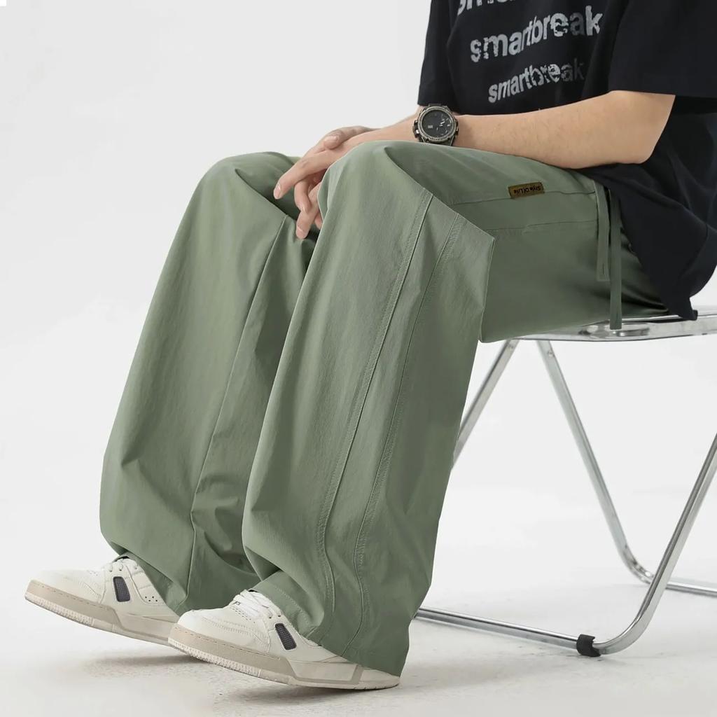 Summer Thin Men's Straight Tube Loose Ice Silk Wide Leg Casual Pants Breathable Jogging Fitness Baggy Casual Pants
