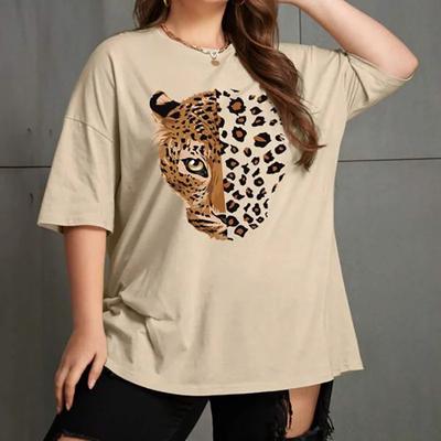 Camisetas Estampadas de Leopardo Manga Corta Mujer Cuello O Tops Gráficos Camisetas Algodón Suelto Vintage Camiseta Para Ropa Femenina