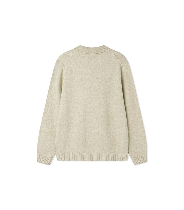 BLACKBROWN Wool Blend Open Collar Sweater [Oatmeal]