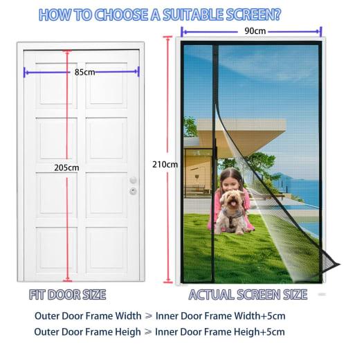 Zlhloj Double-Hinged Magnetic Screen Door, 95x230 cm, Entryway Screen Curtain, Ventilation, Insect Repellent, Automatic Closure, Mosquito Net, Easy In